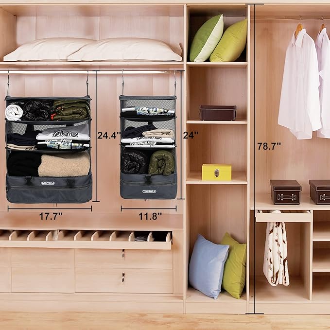 TABITORA Portable Hanging Travel Shelves Bag Packing Cube Organizer Suitcase Storage Large Capacity