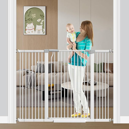 Fairy Baby 40.5" Extra Tall Baby Gate for Stairs, 40.6"-54.7" Extra Wide Dog Pet Gate Indoor Outdoor, Pressure Mounted Walk Thru Swing Metal Safety Child Gate, Cat Puppy Gate for House Doorways, White