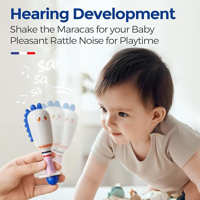 Evoceler Baby Toys, 2 Pac Bear Rattles & Shaker Toys with Teether, Sensory Toys for 0+M Babies, Soft Silicone BPA Free, Perfect Size for Grasp and Shake, Ideal Baby Boy Girl Toy Gift