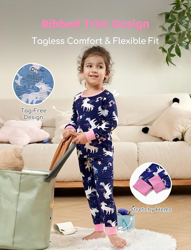 PATPAT Bamboo Viscose Pajama Sets for Toddler Boys & Girls Baby Kids, Ultra-soft Snug fit Pjs Sleepers for Birthday Holiday