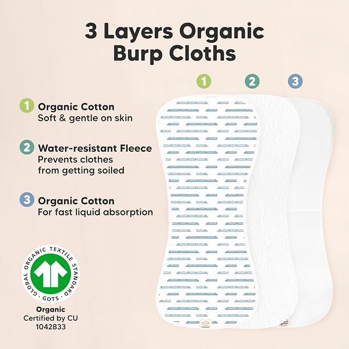 Organic Burp Cloths Baby Boy & Girl - 5-Pack Super Absorbent Cotton Burping Cloths for Babies, Soft & Plush Newborn Spit Up Rags, Infant Towels for Milk Spit Up, Unisex, Large 21" x 10" (Vessels)