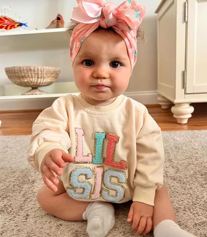 VISGOGO Infant Baby Boy Girls Big Lil Bro Big Lil Sis Matching Set Sweatshirt Romper Embroidery Sweater Toddler Clothes