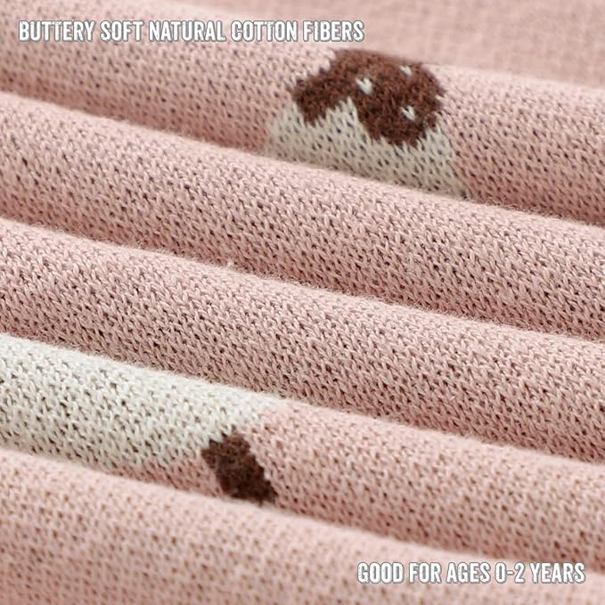 Luxury Knit Baby Receiving Blanket - 100% Cotton Soft Cozy Lightweight Receiving Swaddler Blanket for Shower Gift Registry for Newborns Infants Toddlers (Sheep - Light Pink)