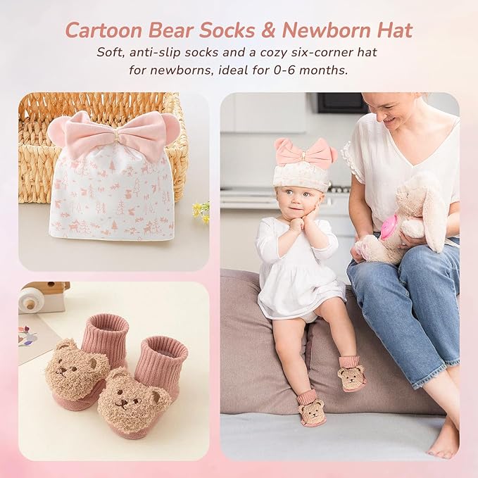 10 PCS Baby Gift Set for Girls, Newborn Essentials Stuff Baby Girl Gifts, Baby Girl Gift Basket, Gender Reveal Gifts Basket with Rattle Swaddle Blanket