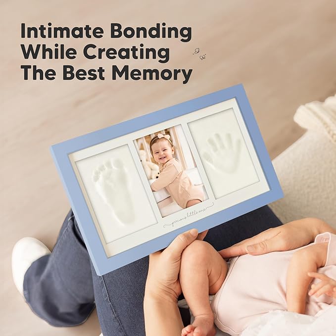 Baby Hand and Footprint Kit - Clay Handprint Keepsake Frame, Newborn Nursery Picture Frame, Personalized New Mom Gifts for Baby Shower & Registry (Cornflower)