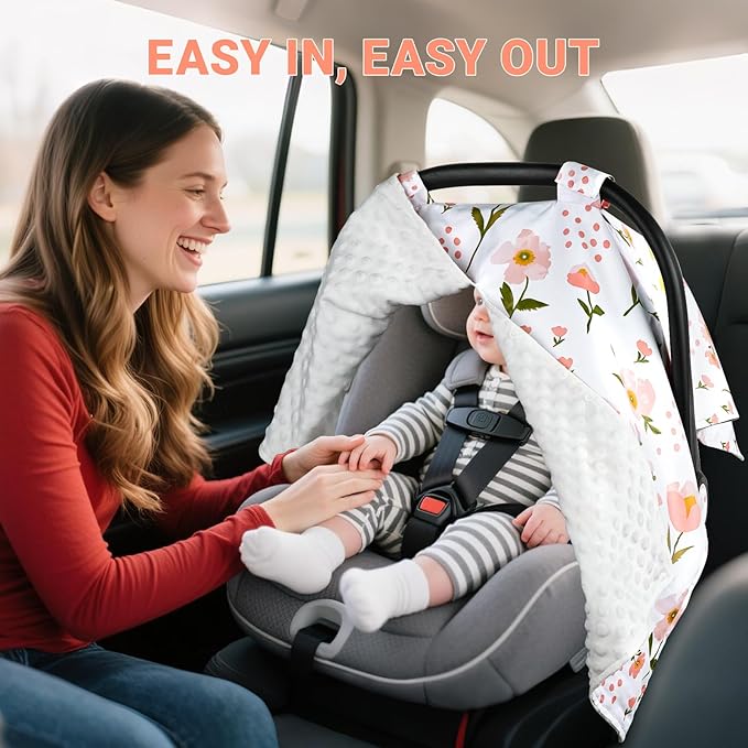 Metplus 2 in 1 Baby Car Seat Cover, Car Seat Canopy for Babies, Mom Multiuse Nursing Cover, Minky Baby Carrier Covers, Newborn Boy Girl, Peekaboo Opening