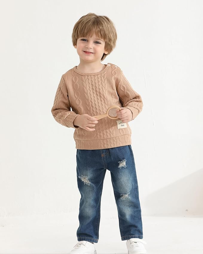 NZRVAWS Toddler Baby Boy Clothes Pullover Sweater Ripped Jean Sweatsuit Little Boy Outfit Fall Winter Clothing Set 6M-7T