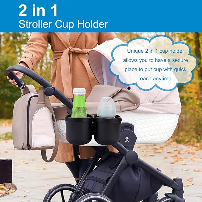 Accmor Stroller Cup Holder, Bike Cup Holder, Universal Cup Holder for Uppababy Nuna Doona Strollers, 2-in-1 Cup Phone Holder for Stroller, Bike, Wheelchair, Walker, Scooter
