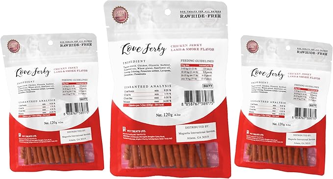 Rena's Recipe Love Jerky (Lamb & Smoke Flavor) Soft Chicken Stick with Glucosamine/Chondroitin (Joints) and Lycopene (Antioxidant)