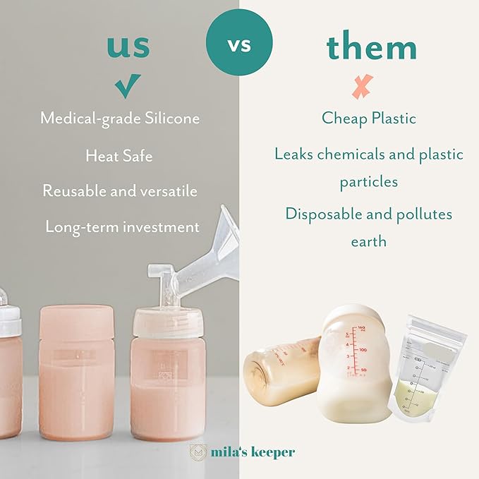 Mila's Keeper Premium Silicone Breast Milk Storage Bottles, for Pumping, Storing and Feeding, Fits Leading Pumps and Nipples, 6 oz Silicone Milk Storage Containers, Wide Neck Pink Sands, Set of 3