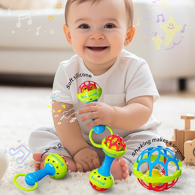8pcs Baby Rattles Toys Set for 3-6 Months,Grab Shake Rattle for Babies 6-12 Months, Easy Hold Teething Toy,Development Learning Toy for Babies 3+ Months Birthday Gift