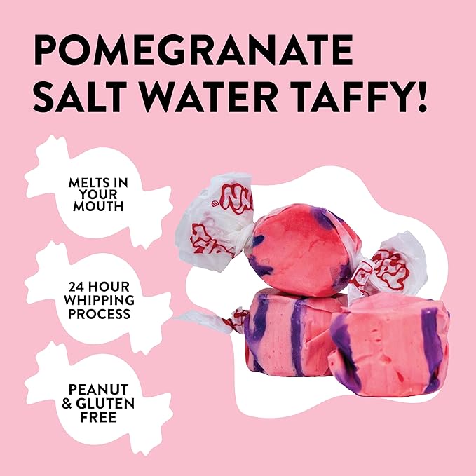 Taffy Town Saltwater Taffy- Pomegranate | Gourmet Taffy| Nougat-Style Candy| Soft & Delicious| Sumer Snack Treats| Party Good Candies| 2.5lbs