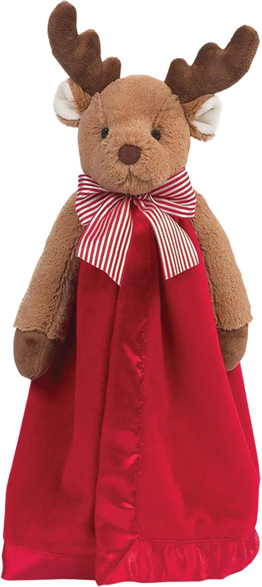 Bearington Baby Lil' Reindeer Snuggler, 15 Inch Christmas Plush Stuffed Animal Security Blanket Lovey for Babies