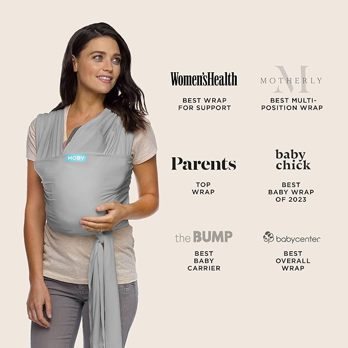 Moby Baby Wrap Carrier Classic for Newborns to Toddlers (8-33lbs), Infant Sling Carrier, Lightweight & Hands Free Design, Adjustable for All Body Types (Stone Grey)