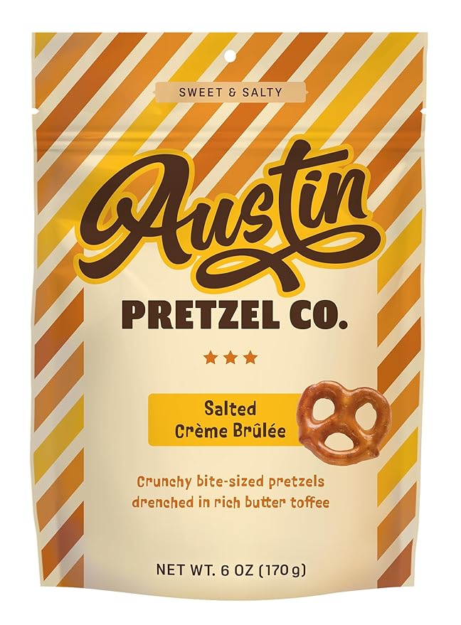 Salted Crème Brûlée Pretzels – 6 Oz Sweet & Salty Toffee Bite-Sized Snacks Packed with Rich Custard Flavor & Caramelized Toffee Coating – Crunchy, Snacky, Perfect for Anytime Snacking