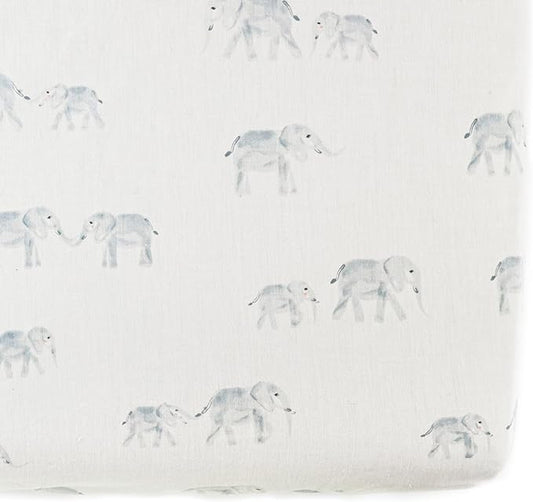 Pehr Crib Sheet, Follow Me Elephant | Breathable Brushed Organic Cotton for Soft Sleep | Fits Standard Crib Mattresses up to 52”L x 28”W x 8”H