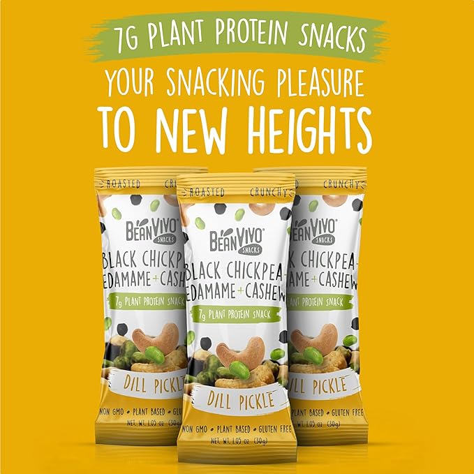 BeanVIVO Healthy Snacks for Adults & Kids with 7g Protein & 4g Fiber per Serving with Dried Edamame, Roasted Cashew and Black Chickpeas - Vegan & Gluten Free - Keto Friendly & Non-GMO - 8Pack (1.05 oz Each Pouch)