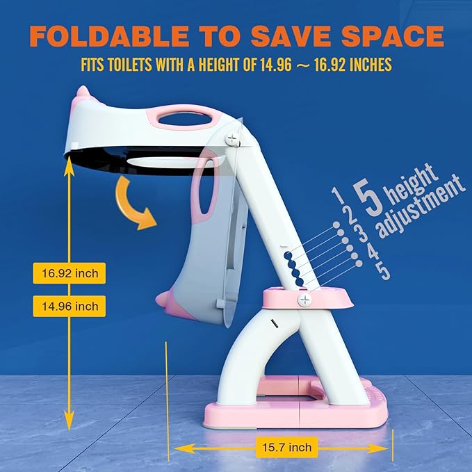 Potty Training Seat, SKYROKU Upgrade Toddler Toilet Seat for Kids Boys Girls, 2 in 1 Potty Training Toilet, Splash Guard Anti-Slip Pad Step Stool,New Sector-Shape Stabilized Base (Pink)