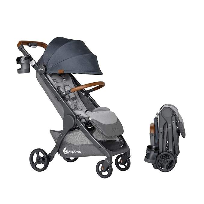 Ergobaby Metro+ Deluxe Compact Baby Stroller, Lightweight Umbrella Stroller Folds Down for Overhead Airplane Storage (Carries up to 50 lbs), Car Seat Compatible, London Grey