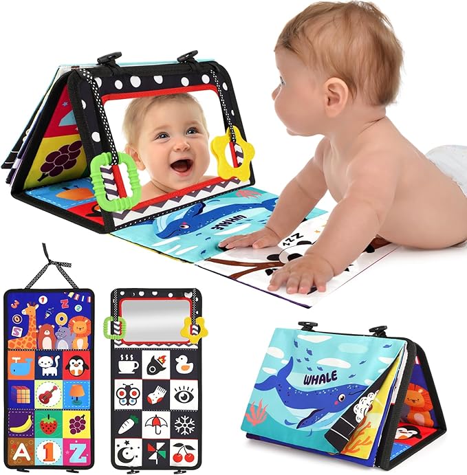 URMYWO Tummy Time Toy - Black and White High Contrast Baby Toys for Newborn - Baby Visual Stimulation Mirror - Montessori Sensory Crinkle Toy for Infant 0-3-6-12 Months - Shower Gift for Boy Girl