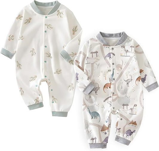 100% Organic Cotton Soft 3-24 Months 2-Piece Unisex Footless Newborn Baby Sleepers Pajamas Romper Boys Girls