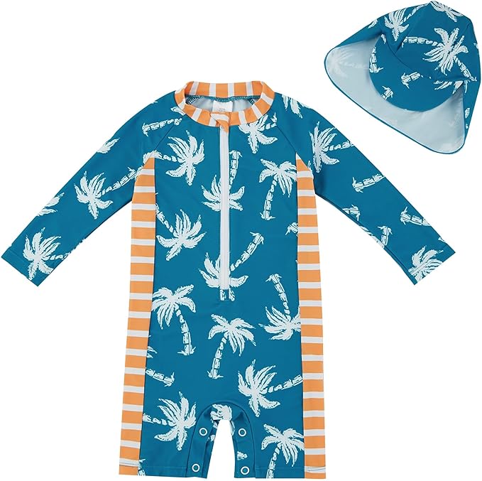UMELOK Baby Boys UPF 50+ Sun Protection One Piece Rashguard Swimsuit with Snap Bottom