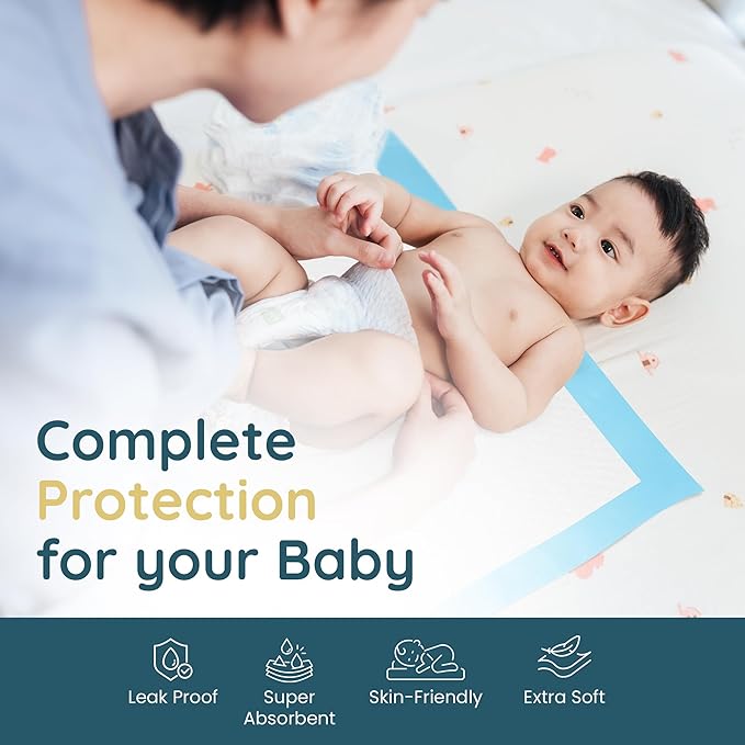 Reli. Disposable Changing Pads for Baby (110 Pack) | Disposable Diaper Changing Pads, 13" x 18" | Super Absorbent, Leak-Proof Liners | Waterproof, Quick Dry Underpads (Blue/White)