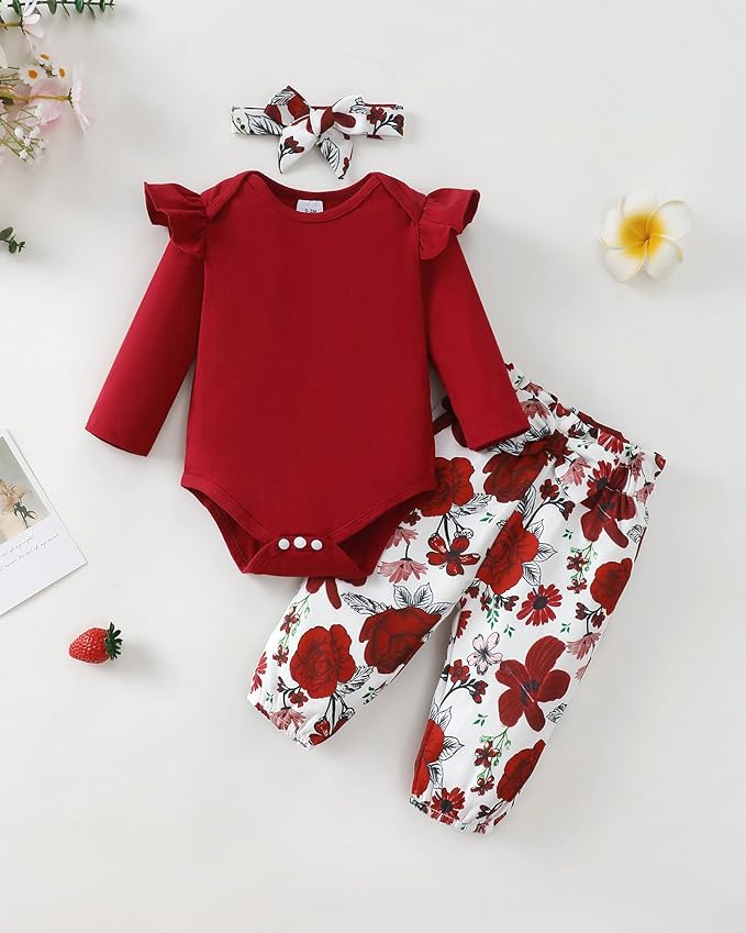 Infant Baby Girl Clothes Newborn Girl Outfit Long Sleeve Romper Pants Set Cute Baby Clothes for Girls Fall/Winter
