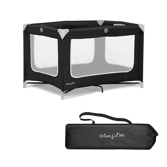 Dream On Me Zodiak Portable Playard in Black, Lightweight, Packable and Easy Setup Baby Playard, Breathable Mesh Sides and Soft Fabric - Comes with a Removable Padded Mat