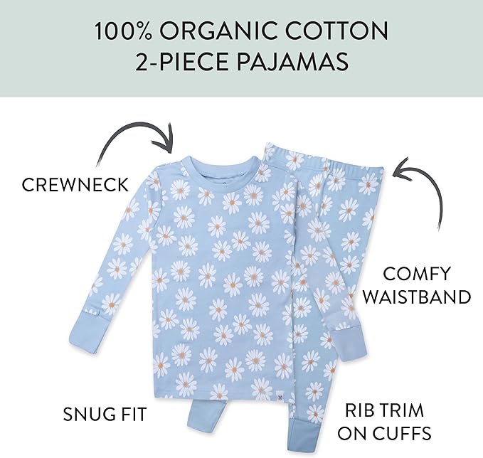 HonestBaby baby-girls 2-piece Pajamas Sleepwear Pjs 100% Organic Cotton for Baby, Toddler, Kids, Girl