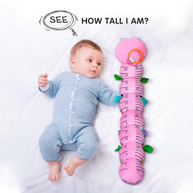 Infinno Baby Musical Stuffed Sensory Toys for Girls and Boys, Infant Soft Security Toys for Newborns 0-3-6-12 Months with Crinkle and Rattles, Caterpillar, Pink