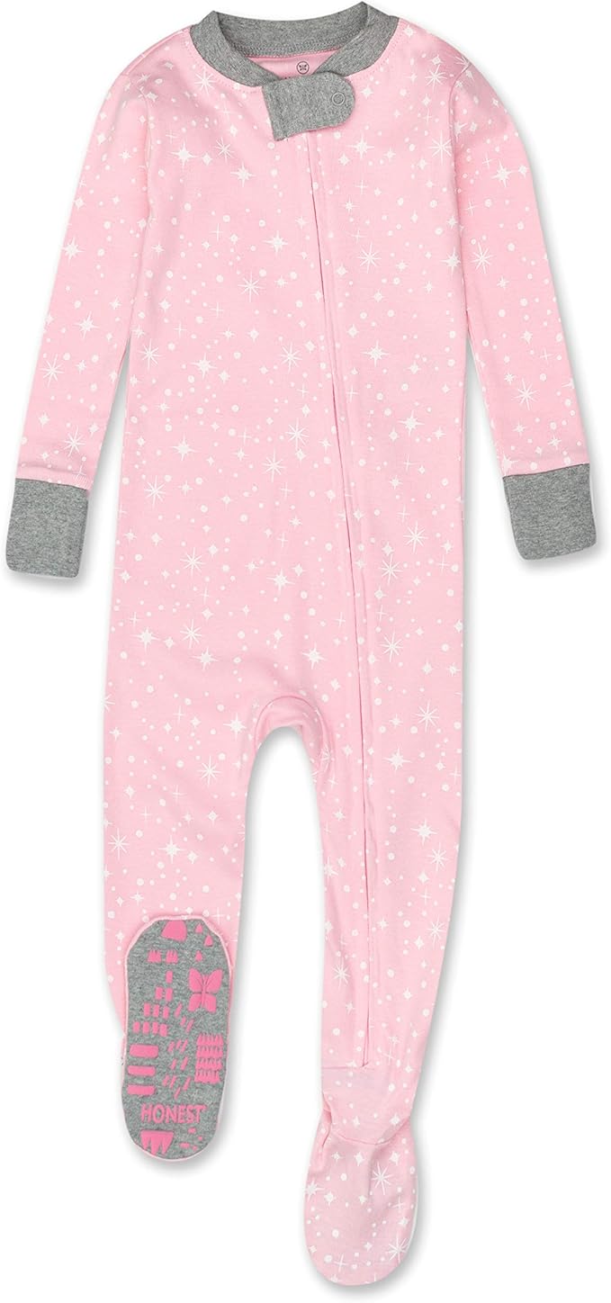 HonestBaby Non-Slip Footed Pajamas One-Piece Sleeper Zip-Front Pjs 100% Organic Cotton for Baby Girls