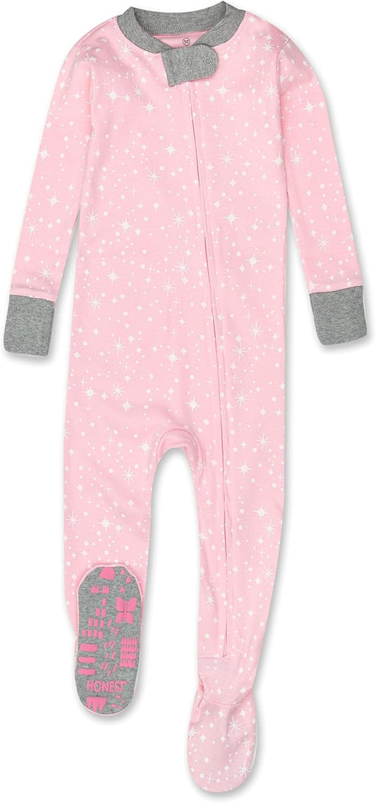 HonestBaby Non-Slip Footed Pajamas One-Piece Sleeper Zip-Front Pjs 100% Organic Cotton for Baby Girls