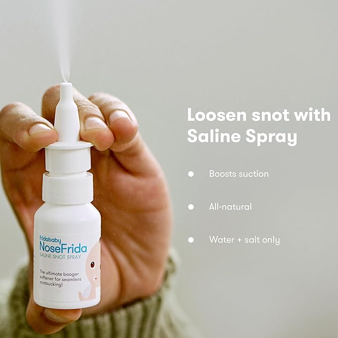 Frida Baby Saline Kit, Cold & Flu 12 pc Set Includes NoseFrida Nasal Aspirator for Baby, Nose Sucker, Saline Nasal Spray with 10 Extra Hygiene Filters, Nasal Spray Decongestant, 0.68 fl oz