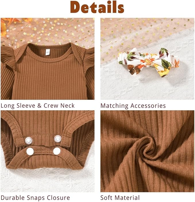 Aalizzwell Preemie Newborn Infant Baby Girls Clothes Ribbed Romper Bodysuit Pants Set Fall Winter Outfits