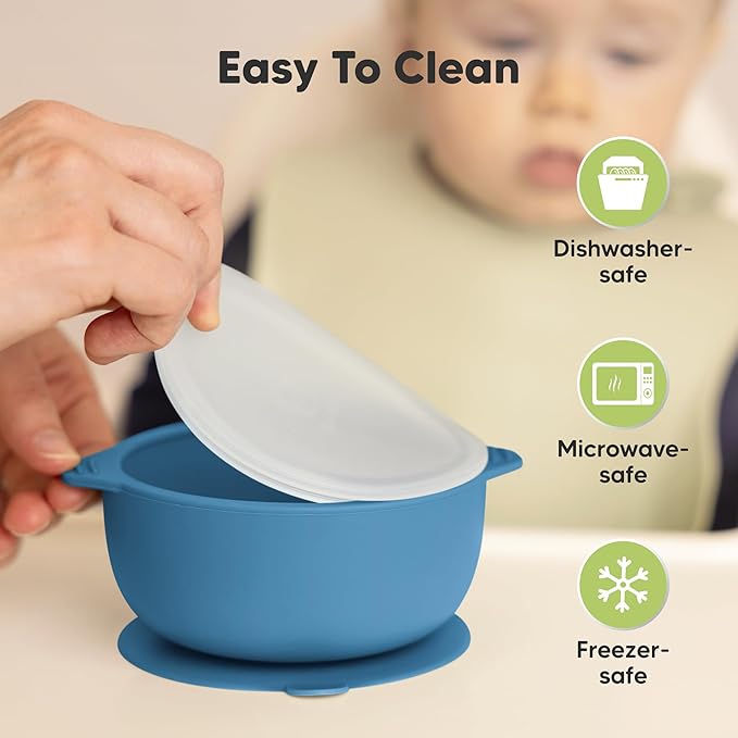 KeaBabies 2-Pack Baby Bowls with Suctions, Lids - Silicone Toddler Suction Bowls for Baby Boy, Girl, Kids, Food Grade Silicone, BPA-Free, Dishwasher Safe, Toddler Eating Essentials (Kea)