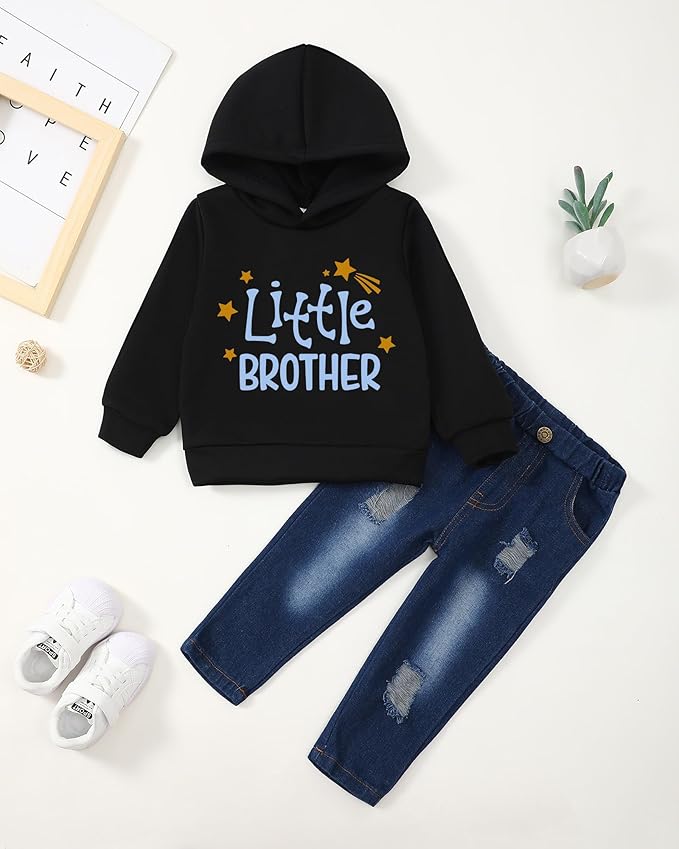 NZRVAWS Baby Boy Clothes Toddler Boy Outfit 2 3 4T 6 12 18 24 Month Fall Winter Hoodie Ripped Jeans Clothing