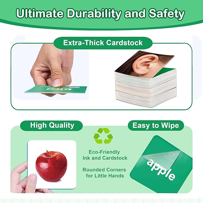 50 First Words Flash Cards for Baby with Fun Videos| Extra Thick Picture Cards for Speech Therapy Noun Cards for Kids Speech Delays| Aba Therapy, Autism Learning Materials ESL Teaching