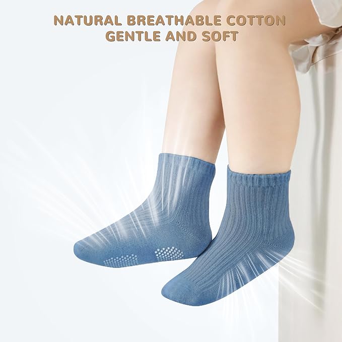 Toddler Grip Socks Non Slip Crew Cute Seamless Cotton Socks for Baby Boys Girls Infants Kids 9 Pairs