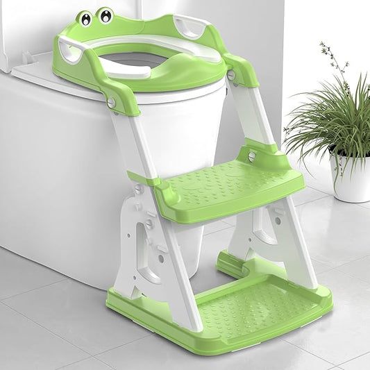 Potty Training Seat, Upgrade 2 in 1 Potty Training Toilet for Toddler, Toddler Toilet Seat for Boys Girls with Support Bar, Anti-Slip Pad and Step Stool (Green)
