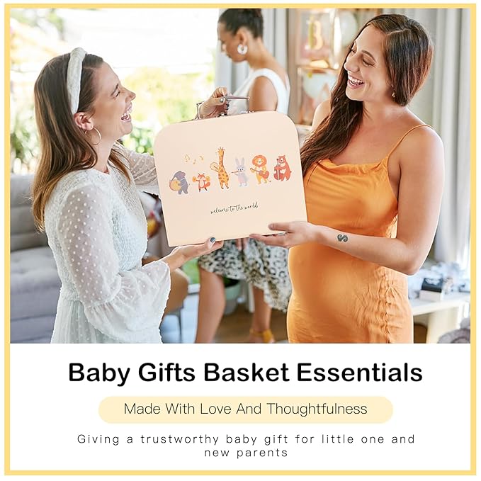 Baby Shower Gifts for Boys Girls, Baby Gifts Basket Newborn Blanket Rattle Toys Keepsake Pacifier Clip Infant Bibs Socks New Parent Decision Coin Greeting Card, Baby Gift Set Gender Reveal Essential