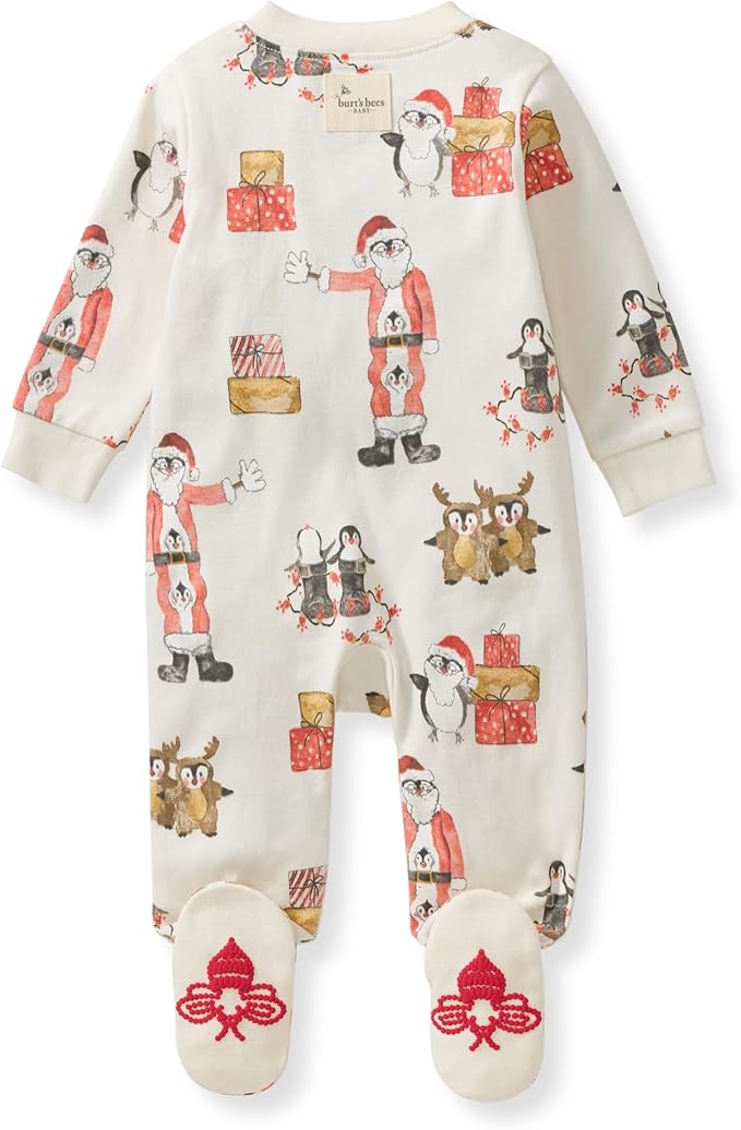 Burt's Bees Baby Baby Girls Pajamas, Zip Front Non-Slip Footed Sleeper Pjs, 100% Organic Cotton