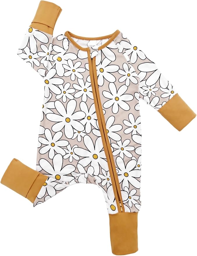 Bow Dream Bamboo Rayon Baby Boy Romper Footed Long Sleeve Footies Newborn Girl Clothes Footless with Zipper and Mitten Cuffs