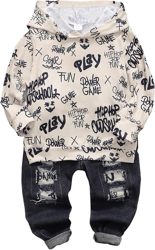 NZRVAWS Baby Boy Clothes Toddler Boy Outfit 2 3 4T 6 12 18 24 Month Fall Winter Hoodie Ripped Jeans Clothing