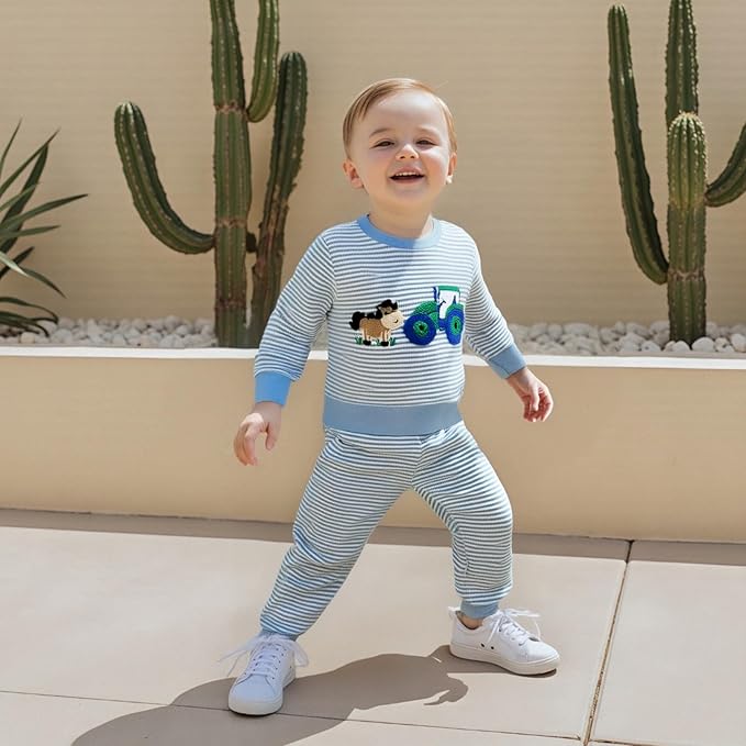 CIYCUIT Toddler Baby Boy Outfits Striped Sweatshirt Pants Clothes Set