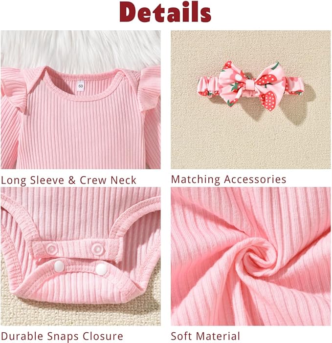 Aalizzwell Preemie Newborn Infant Baby Girls Clothes Ribbed Romper Bodysuit Pants Set Fall Winter Outfits