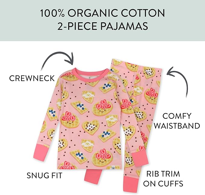 HonestBaby baby-girls 2-piece Pajamas Sleepwear Pjs 100% Organic Cotton for Baby, Toddler, Kids, Girl