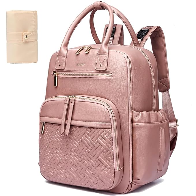 Leather Diaper Bag Backpack for Women with Multiple Pockets,Laptop Compartment and Changing Pad.