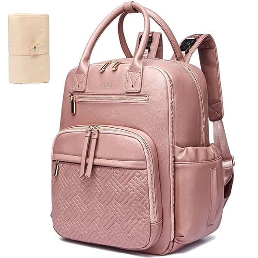 Leather Diaper Bag Backpack for Women with Multiple Pockets,Laptop Compartment and Changing Pad.