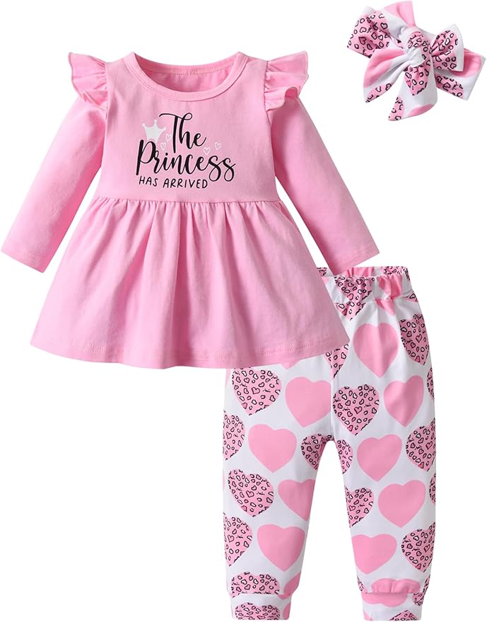 3PCS Baby Girl Clothes Ruffle Floral Shirt Tops Pants Headband Outfit Sets